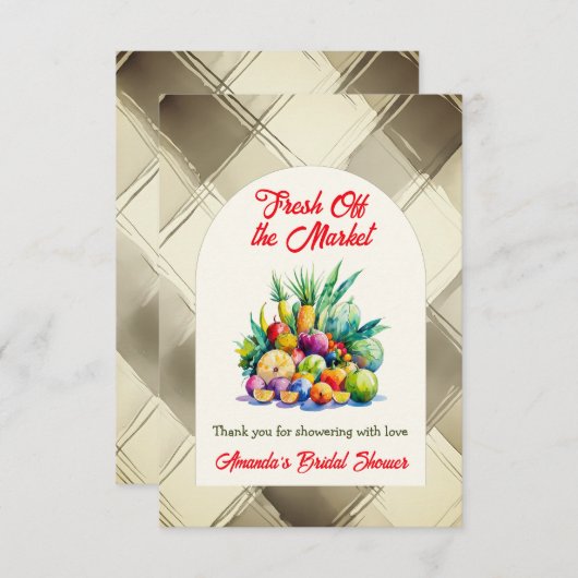 市場から届いたフレッシュな果物のブライダルシャワー サンキューカード (正面/裏面)