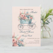 市場から届いたフレッシュな花のカート ブライダルシャワー 招待状 (スタンド正面)