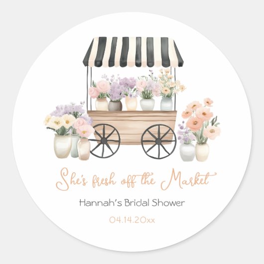 市場から届いた花のブライダルシャワー ラウンドシール (正面)