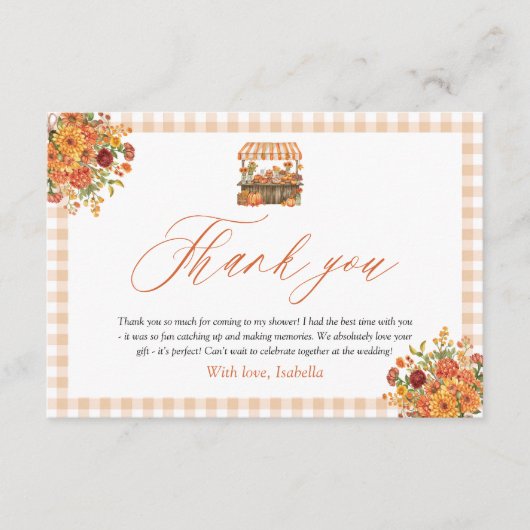 市場から生まれたオレンジ色のギンガムサンキューカード エンクロージャーカード (正面)