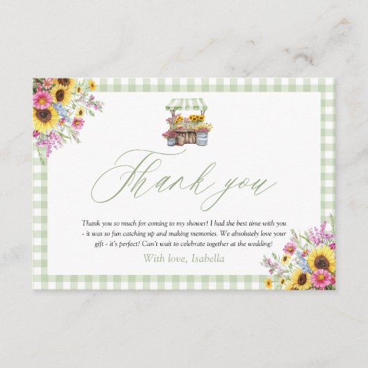 市場から生まれたグリーンギンガムサンキューカード エンクロージャーカード (正面)