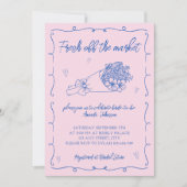 市場から生まれピンクの手を引いたブライダルシャワー 招待状 (正面)