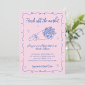 市場から生まれピンクの手を引いたブライダルシャワー 招待状 (スタンド正面)
