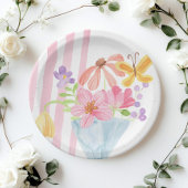 市場から生まれピンクストライプ色の水色 ペーパープレート