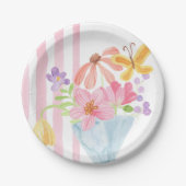 市場から生まれピンクストライプ色の水色 ペーパープレート (正面)