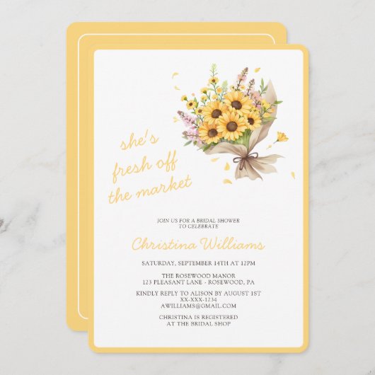 市場から生まれ出たフローラブライダルシャワー 招待状 (正面/裏面)