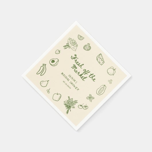 市場から生まれ出た緑色の手で引かれた スタンダードカクテルナプキン (角)