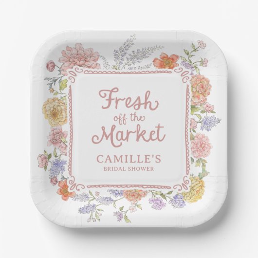 市場から生まれ手で引いたブライダルシャワー ペーパープレート (正面)