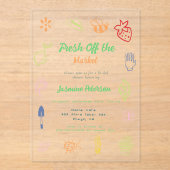 市場から生まれ手を引いたブライダルシャワー アクリル招待状 (正面)