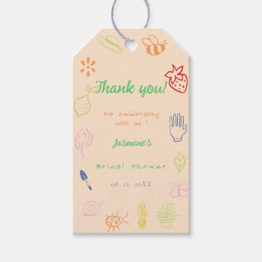 市場から生まれ手を引いたブライダルシャワー ギフトタグ (正面)