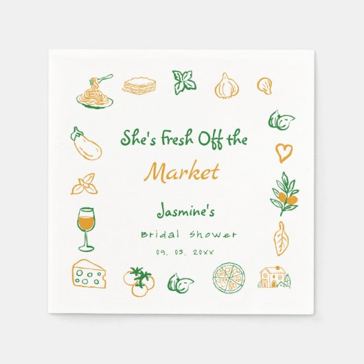 市場から生まれ手を引いたブライダルシャワー スタンダードカクテルナプキン (正面)