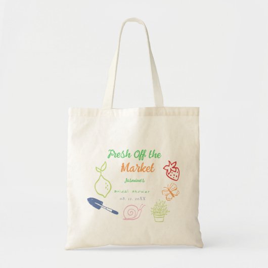 市場から生まれ手を引いたブライダルシャワー トートバッグ (正面)