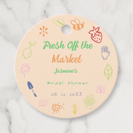 市場から生まれ手を引いたブライダルシャワー フェイバータグ (正面)