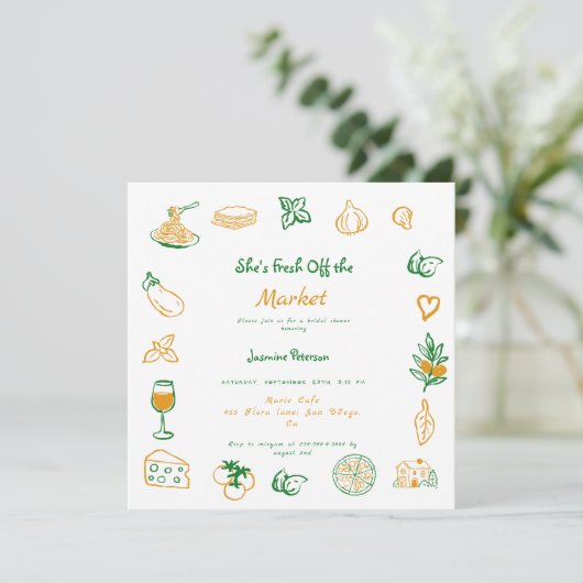 市場から生まれ手を引いたブライダルシャワー 招待状 (スタンド正面)