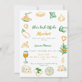 市場から生まれ手を引いたブライダルシャワー 招待状 (正面)