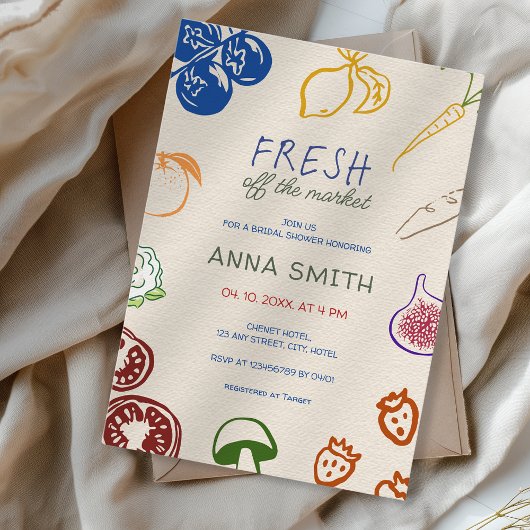市場から生まれ手を引いたブライダルシャワー 招待状