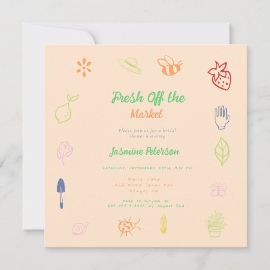 市場から生まれ手を引いたブライダルシャワー 招待状 (正面)