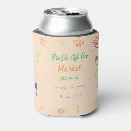 市場から生まれ手を引いたブライダルシャワー 缶クーラー (缶裏面)