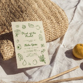 市場から離れて緑のハンドドローブライダルシャワー 招待状