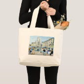 市場が開かれる広場タスカニーのランチタイム ラージトートバッグ (正面(商品))