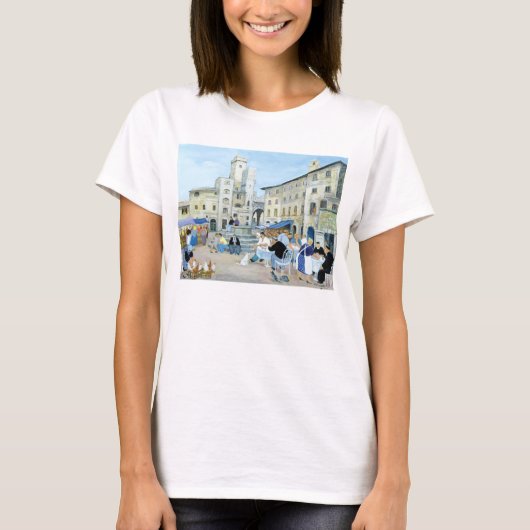 市場が開かれる広場タスカニーのランチタイム Tシャツ (正面)