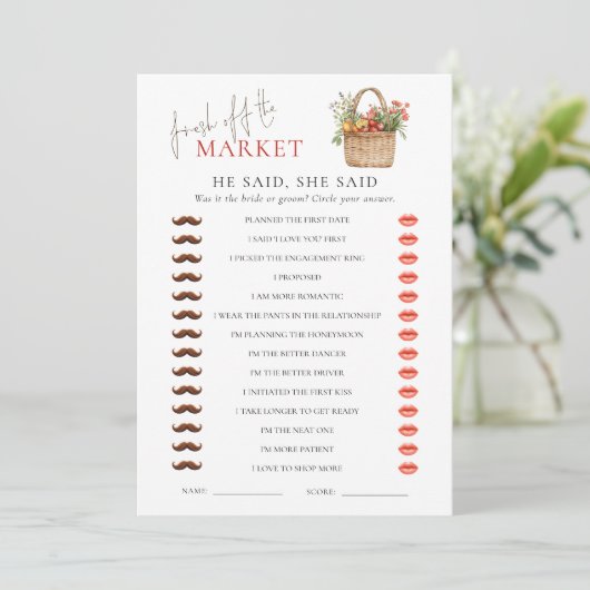 市場では、同氏は、ブライダルシャワーのゲームカードを指摘した 招待状 (スタンド正面)