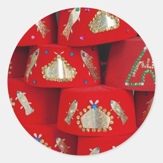 市場で赤いフェズの帽子 ラウンドシール (正面)