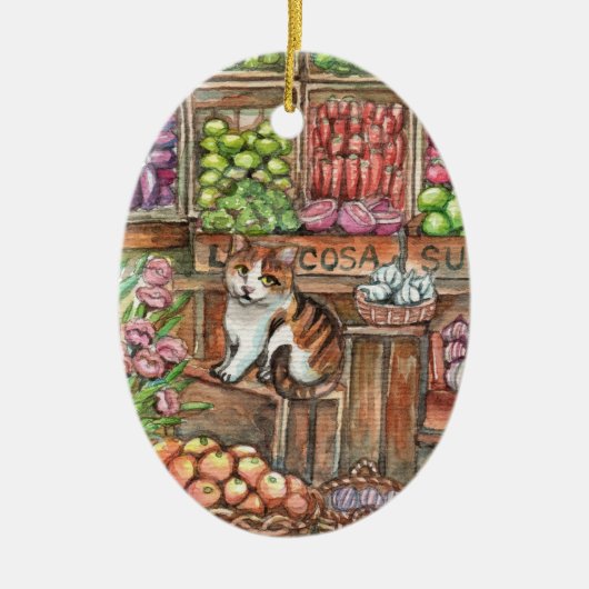 市場で鳴く セラミックオーナメント (正面)