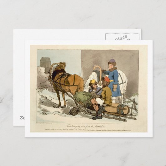 『市場に生きた魚を持ってくるヒレ』、作者不詳 ポストカード (正面/裏面)