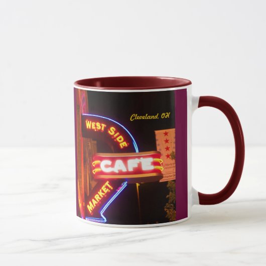 市場のカフェの印のネオン(クリーブランド)のマグ マグカップ (右)