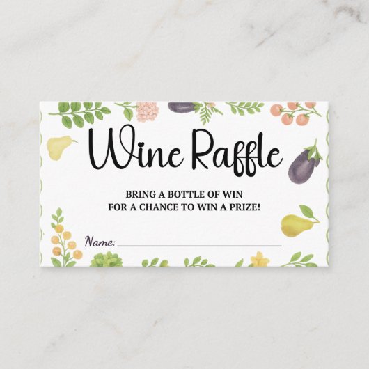 市場のフレッシュオフワインのラッフルブライダルシャワー エンクロージャーカード (正面)