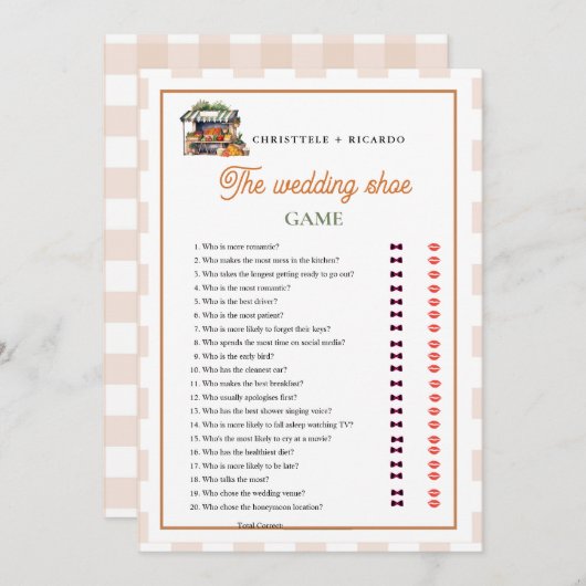 市場のフレッシュガーデンのウェディングシューゲームカード 案内状 (正面/裏面)