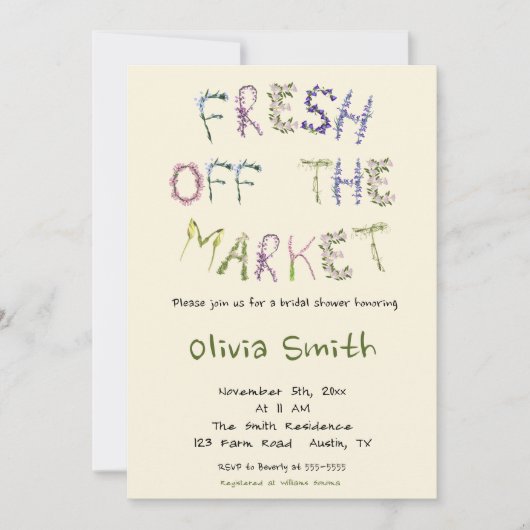 市場のフレッシュ – ブライダルシャワー 招待状 (正面)