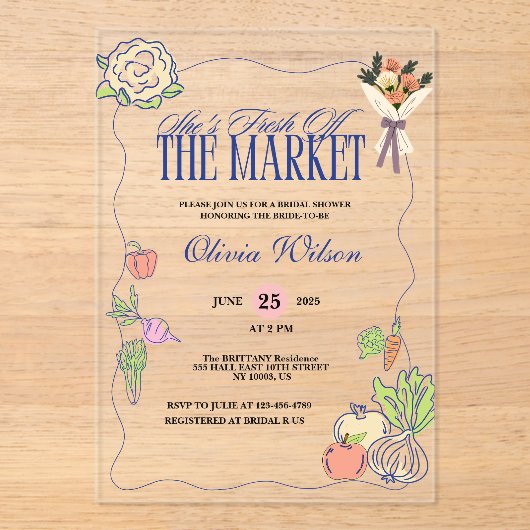 市場のブライダルシャワーから生まれお洒落る アクリル招待状 (正面)
