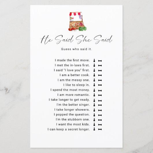 市場のブライダルシャワーは、ゲームだと述べた (正面)