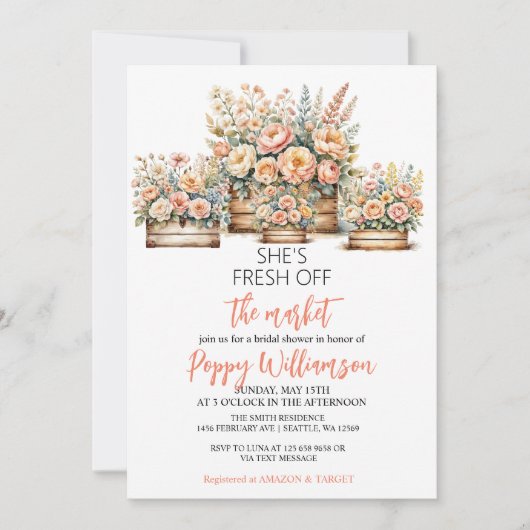 市場のブライダルシャワーへの招待をオフ シーズンカード (正面)