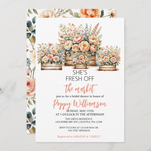 市場のブライダルシャワーへの招待をオフ シーズンカード (正面/裏面)