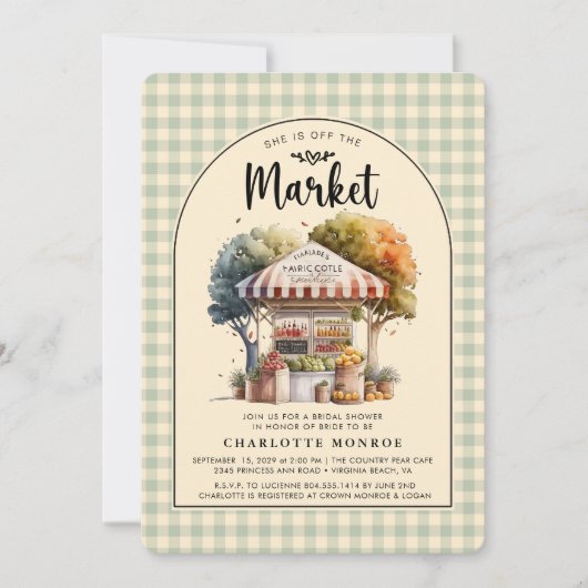市場のブライダルシャワーへの招待をオフ 招待状 (正面)