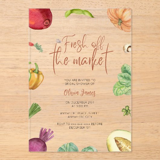 市場のブライダルシャワー アクリル招待状 (正面)