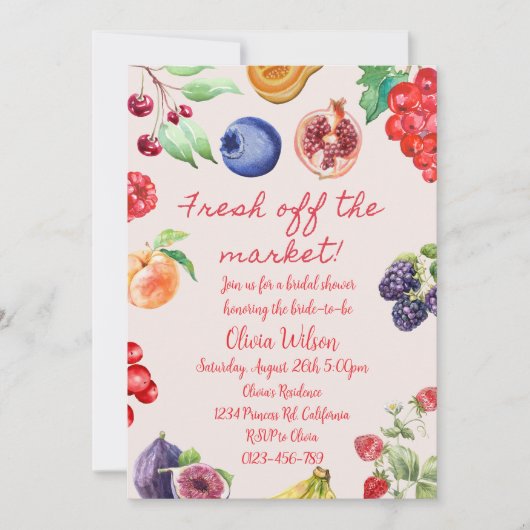 市場のブライダルシャワー | 果実をテーマにした 招待状 (正面)