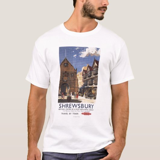 市場のホールの古い眺めのイギリスの鉄道ポスター Tシャツ (正面)