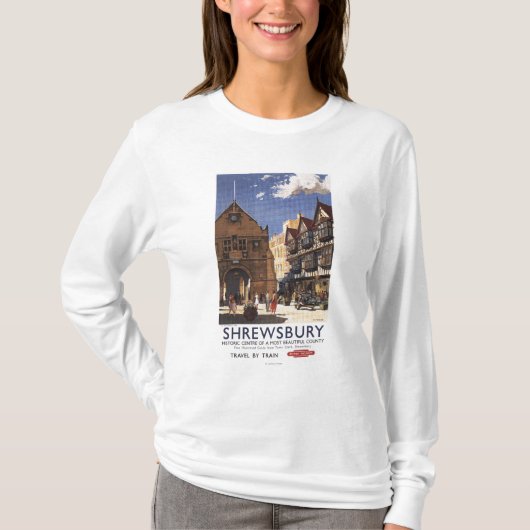 市場のホールの古い眺めのイギリスの鉄道ポスター Tシャツ (正面)