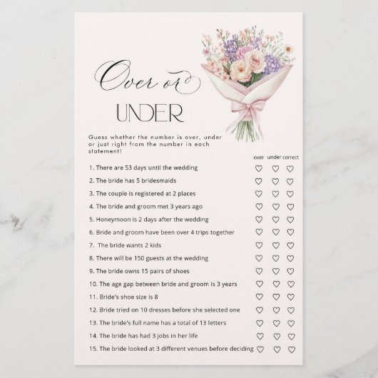 市場の上または下ブライダルシャワーゲーム (正面)