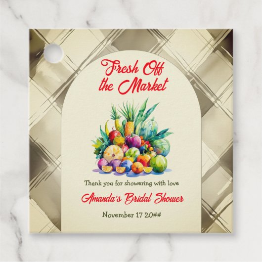 市場の新鮮な果物にインスパレーションを得たナチュラルな雰囲気のブライダルシャワー フェイバータグ (正面)