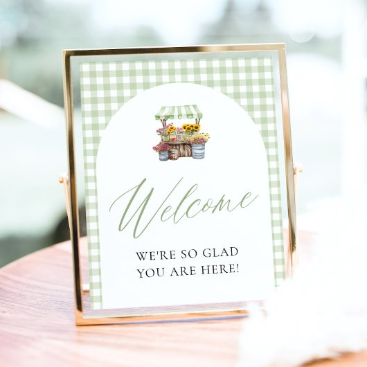 市場の歓迎サインから新鮮なグリーンギンガム ポスター