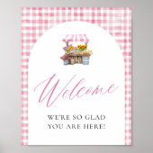 市場の歓迎サインから新鮮なピンクのギンガム ポスター (正面)