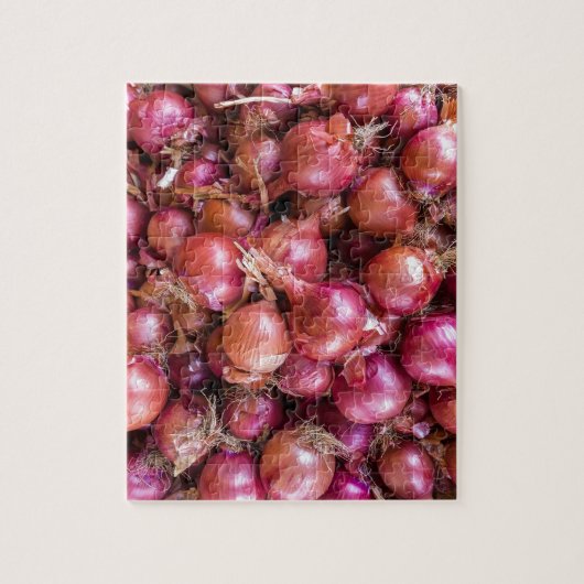 市場の赤タマネギの積み重ね ジグソーパズル (縦)