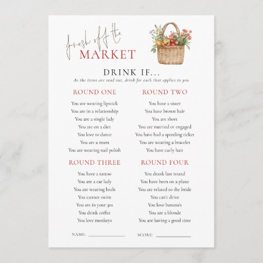 市場は彼女はむしろブライダルシャワーのゲームカード 招待状 (正面)