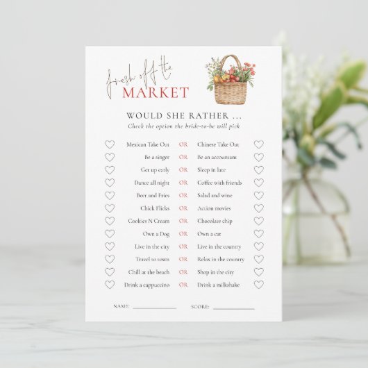 市場は彼女はむしろブライダルシャワーのゲームカード 招待状 (スタンド正面)