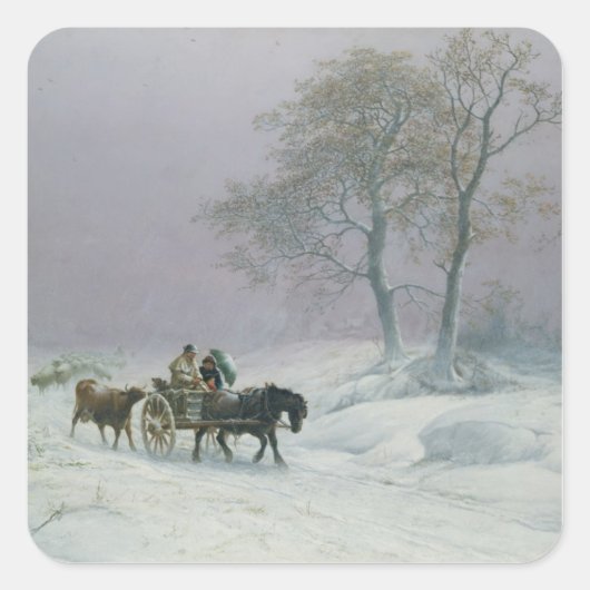 市場への冬の道 スクエアシール (正面)